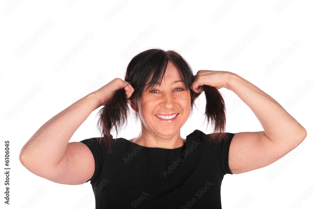 Woman in black makes tails Woman in black makes tails