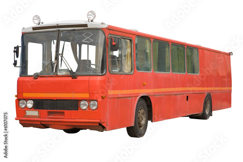 Old red bus isolated over white