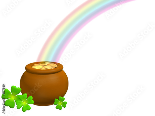 3d pot with gold at the basis of a rainbow