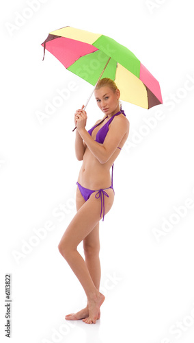 beautiful and young woman in bikini for summer portrait