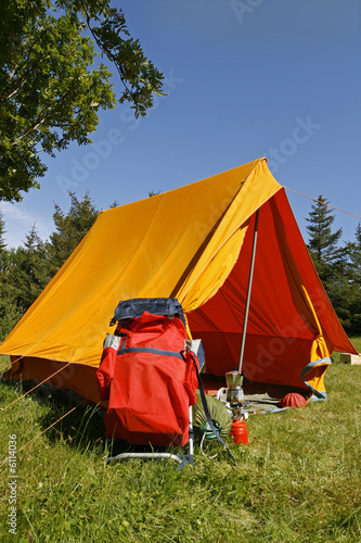 Beautiful and natural camping site on a bright summer day