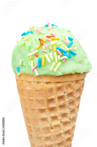 Delicious ice cream cone isolated on white background
