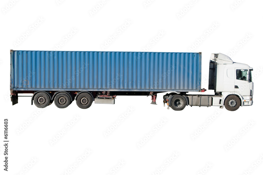 European flatbed 18-wheeler with metal container European flatbed 18-wheeler with metal container