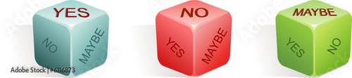 yes - no - maybe / vector illustration of dice with 3 options 