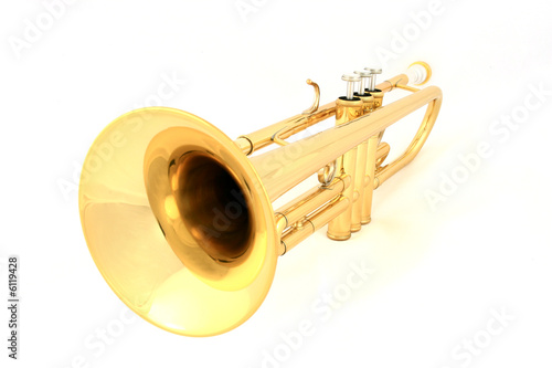 gold lacquer trumpet with mouthpiece isolated on white