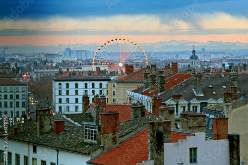 The old town of Lyon, france, at dusk