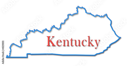 Kentucky Map Outlined in Neon Blue with Red Lettering