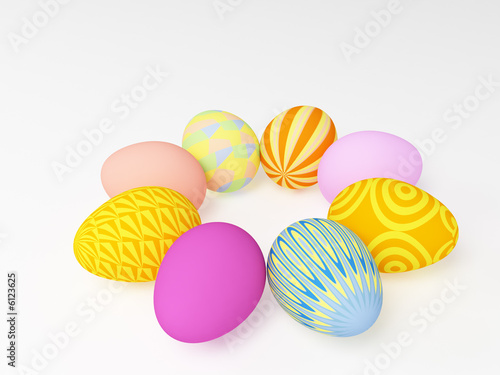 The 3d easter eggs painted in different colors