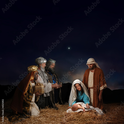 Fotobehang Christmas nativity scene with three Wise Men