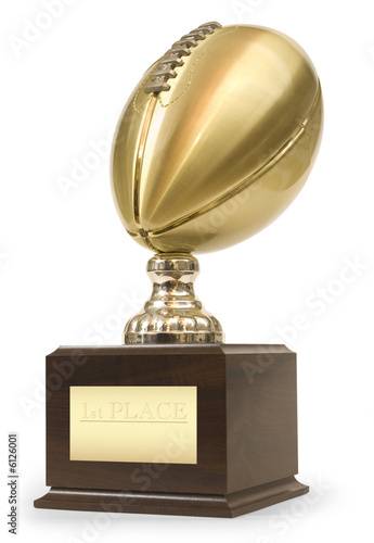 Gold football trophy isolated on white with clipping path