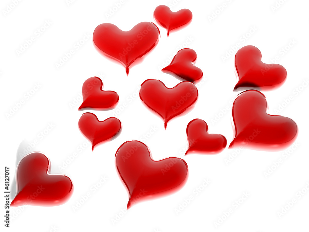 Iluminated Glossy Valentines Hearts Card on white