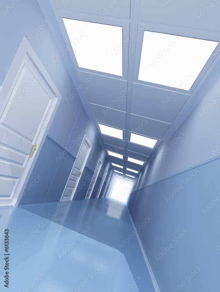 Obraz premium Long corridor with many doors