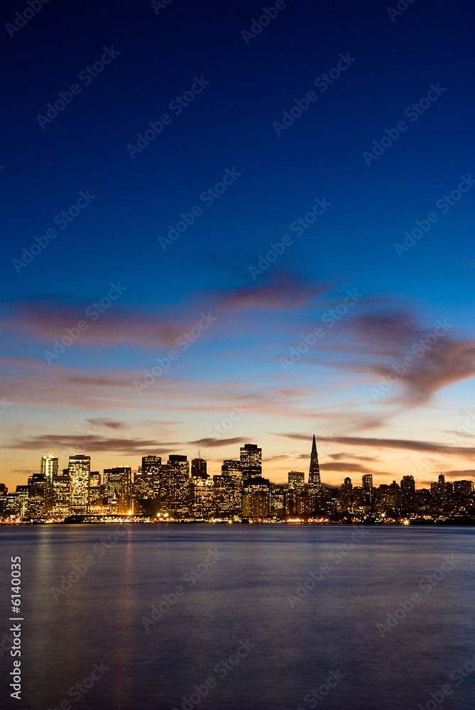 San Francisco at dusk, as seen from Treasure Island.