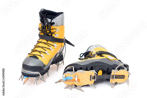plastic climbing boots with crampons