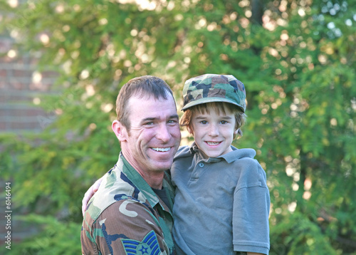 Military Father Holding Son