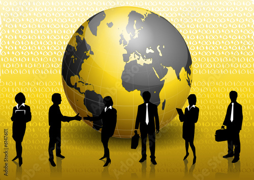 Business team and world background