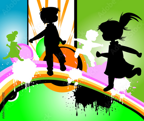 kids silhouettes running an...