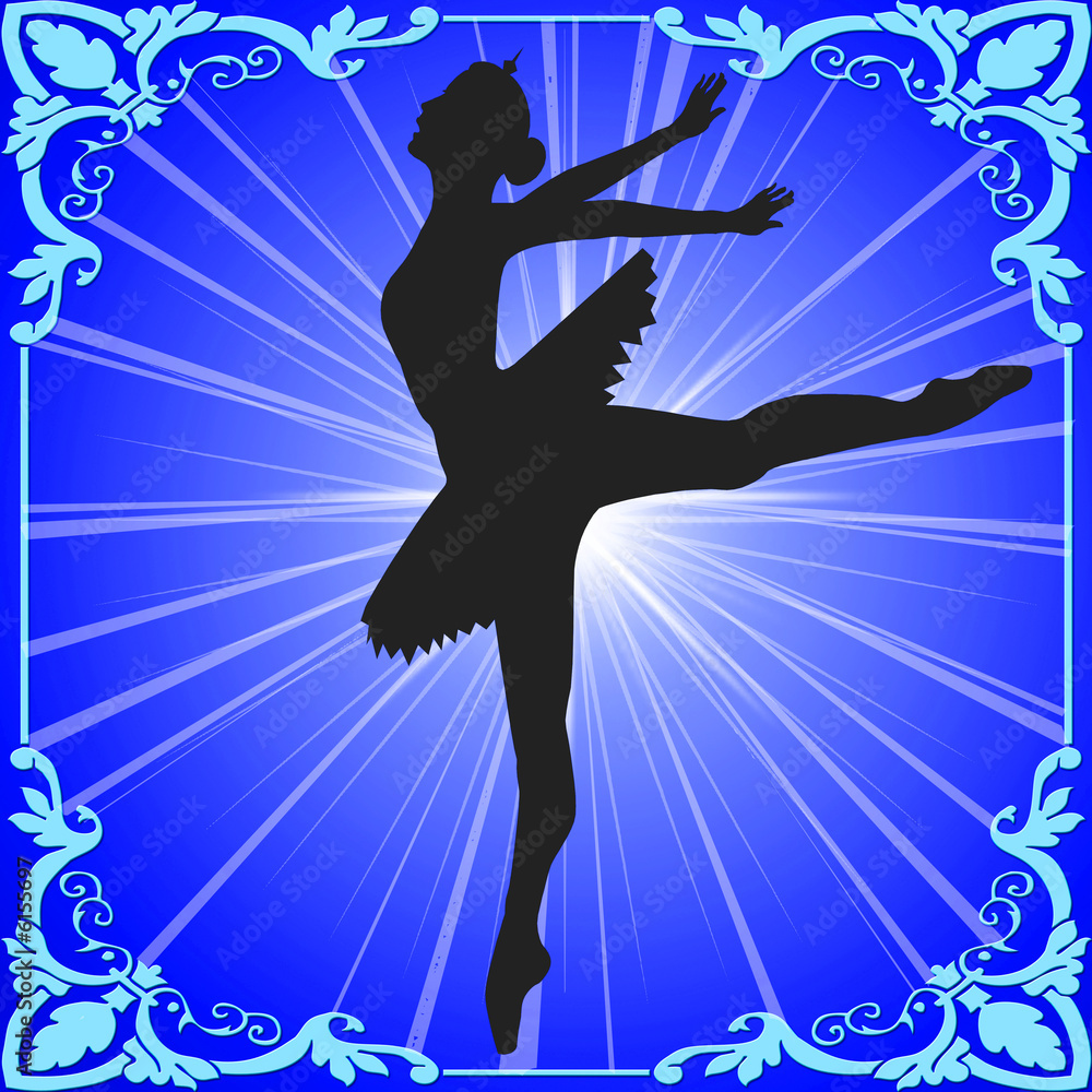 Ballet dancer framed against blue