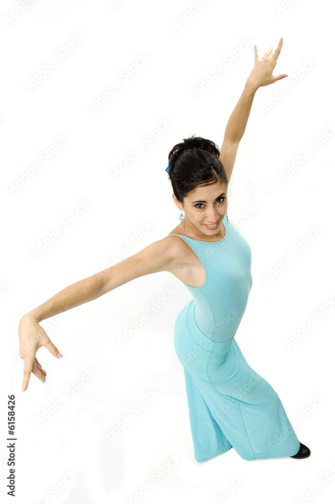 Fototapeta premium Portrait of young beautiful hispanic dancer girl isolated