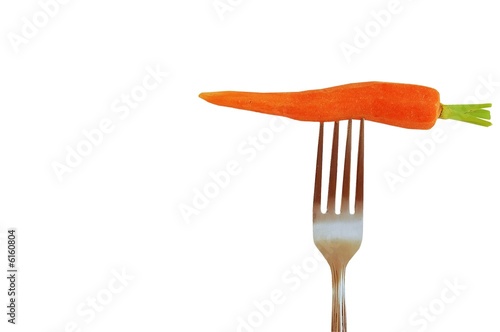 Carrot on fork, isolated on white