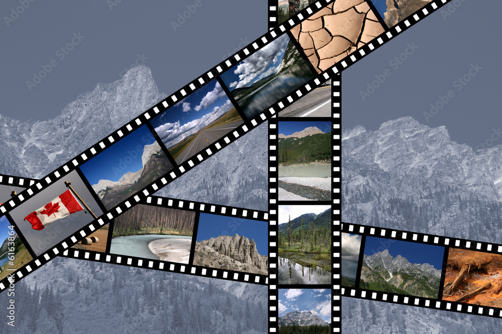 Film strips with travel photos. National parks of Canada.