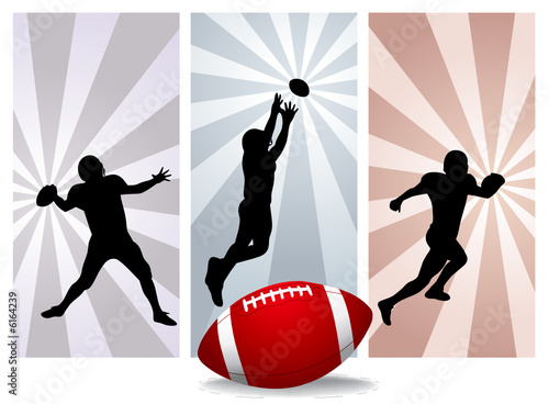American football players silhouettes - Rugby player with ball od Retro  Background - Vector Illustration 
