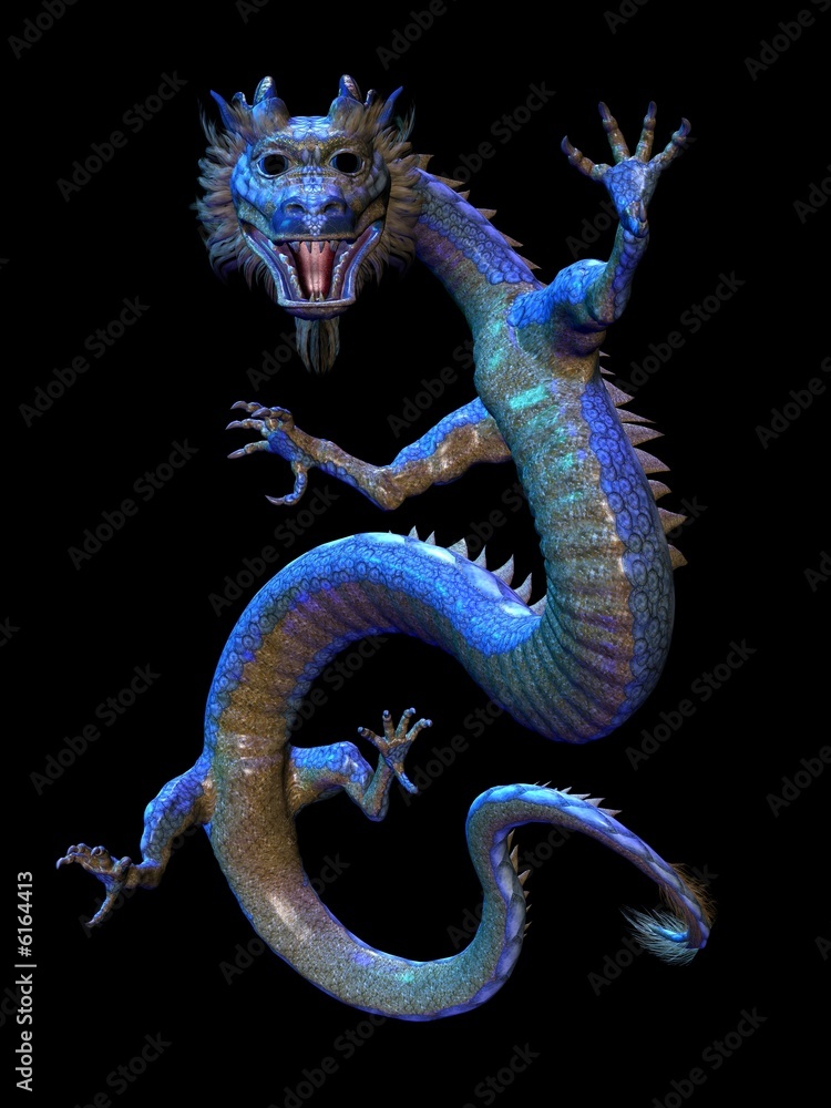 Naklejka premium Eastern Dragon on Black Background