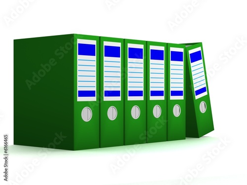 Row of green folders with d...