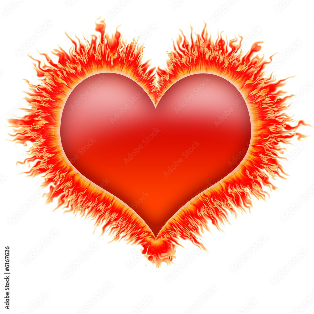 fire heart in red, orange and yellow flames.