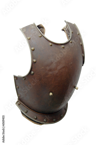 Canvas Print Old iron knight's breastplate isolated on white