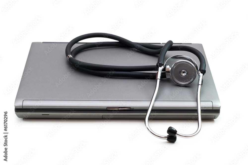 Stethoscope and laptop illustrating concept of digital security Stethoscope and laptop illustrating concept of digital security