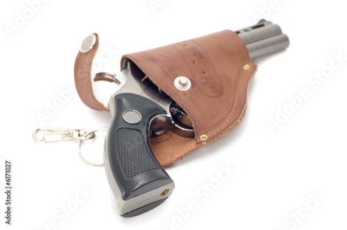 object on white lighter - revolver and holster photo