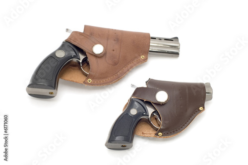 object on white lighter - revolver and holster