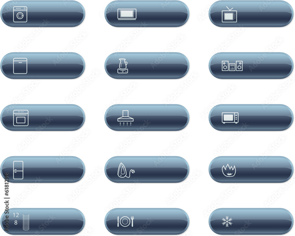 mineral buttons with household appliances icons mineral buttons with household appliances icons