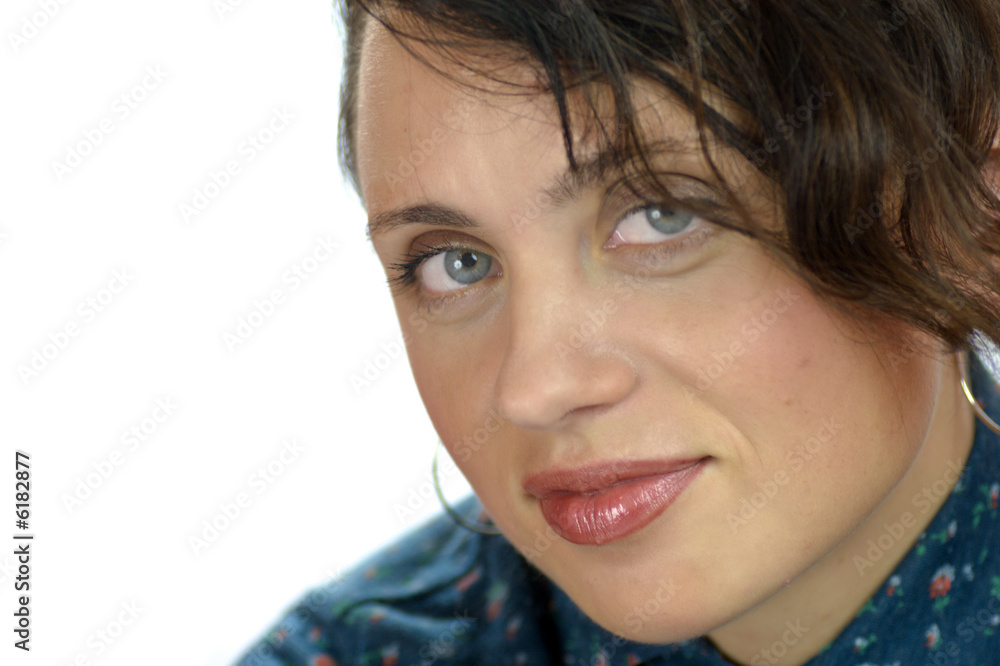 Portrait of smiling woman with green eyes isolated on white Portrait of smiling woman with green eyes isolated on white
