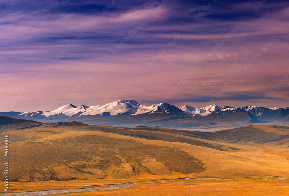 Colorful sunrise in Altai mountains