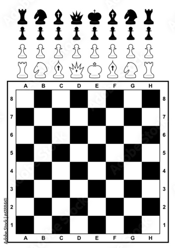 Set chess & chessboard. Adapted for light and dark background. 