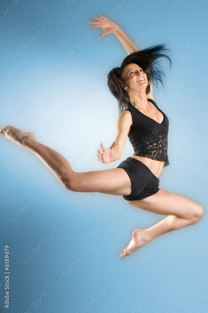 a modern nice dancer with black dress in blue background