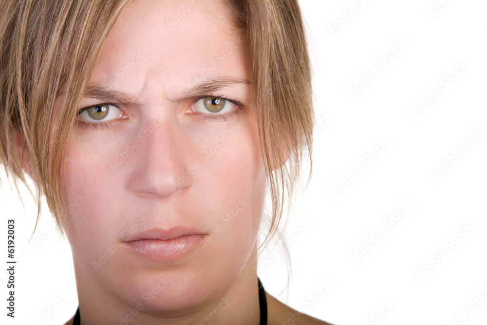 portrait of worried beautiful blond on white background portrait of worried beautiful blond on white background