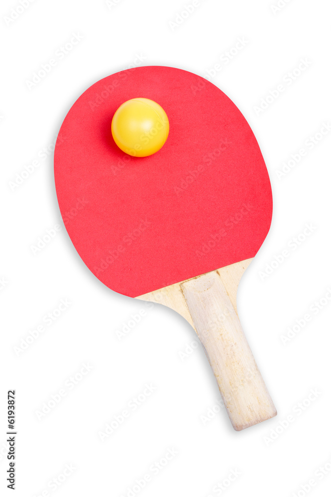 Ping pong paddle with soft shadow on white background. Ping pong paddle with soft shadow on white background.