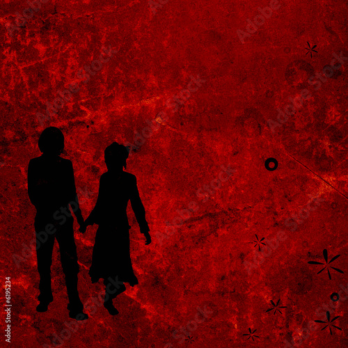 illustration with couple silhouettes on a retro background