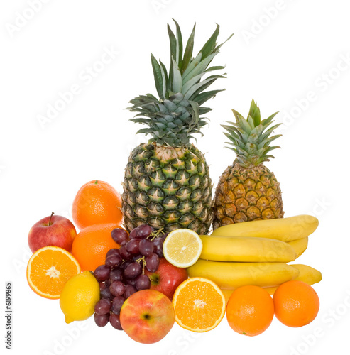 Colorful fruits on white background