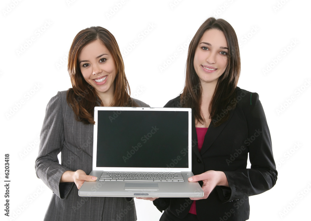 A pretty business woman team on laptop computer A pretty business woman team on laptop computer