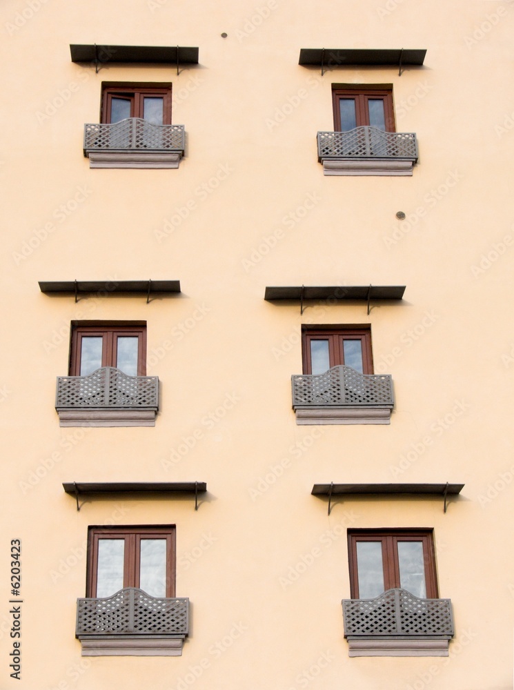 Row of old window on the facade of a palace