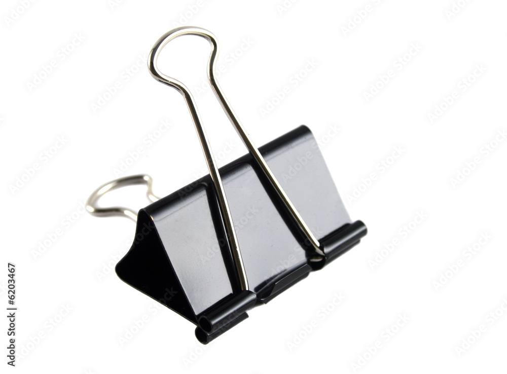 Steel foldback clip used for clipping sheets of paper together. Steel foldback clip used for clipping sheets of paper together.
