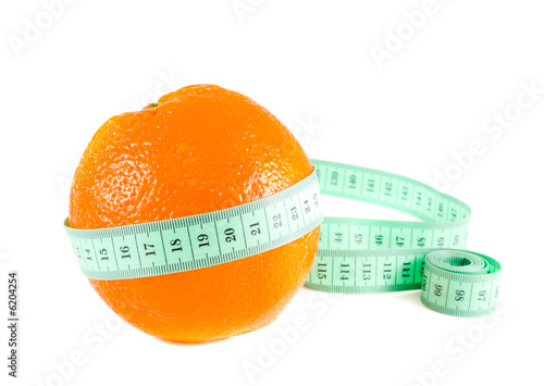 orange with a measuring tape. Isolation on white