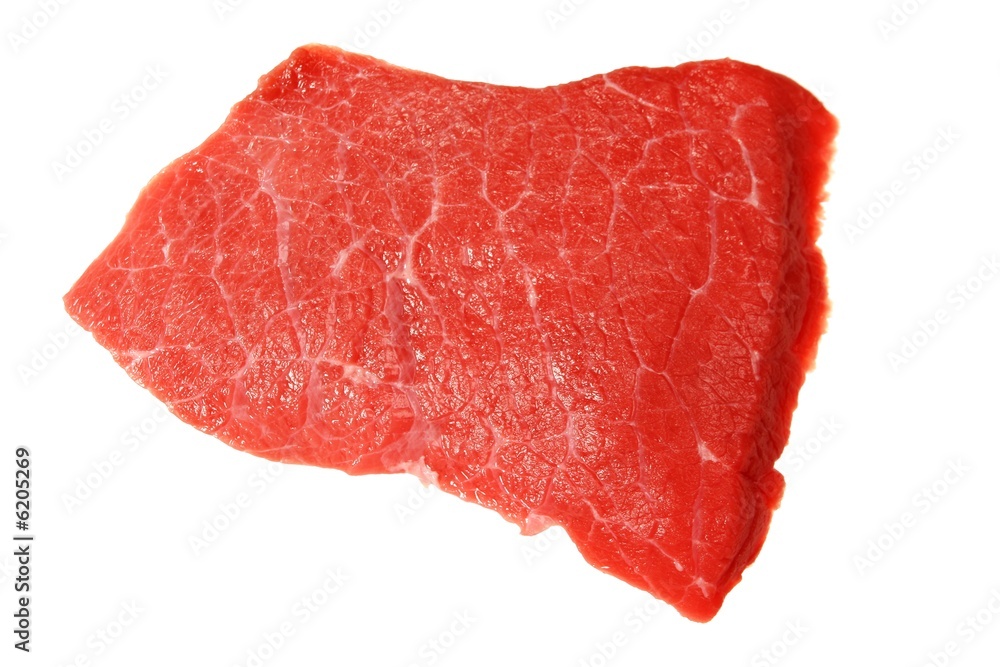 Slab of fresh beef isolated on white Slab of fresh beef isolated on white