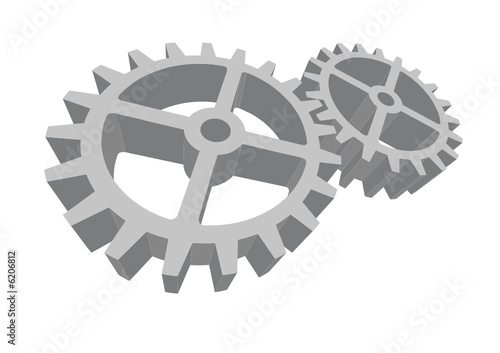 Vector illustration of two gray gears connected and working