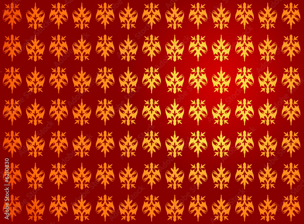 Vector illustration of a golden royal pattern on red