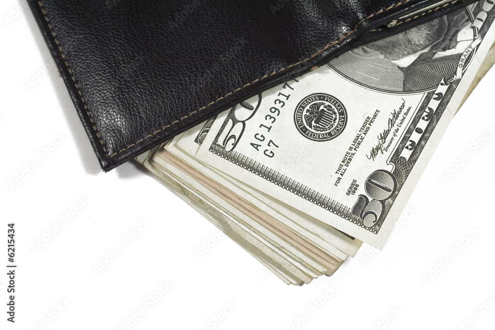 american money and purse on white background american money and purse on white background